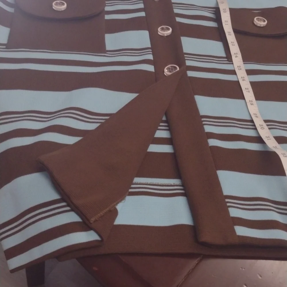 Marberni, 60's Union Made Vintage Elegant Blue/Brown Long Sleeve Dress Size 16 - Picture 12 of 16